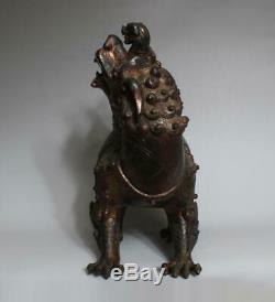 Grand Encens Bronze Chinois Antique Brûleur Sculpté Kylin