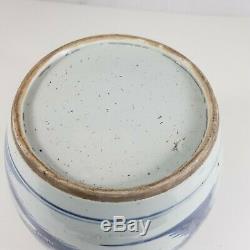 Grand Et Antique Chinois Bleu Blanc Gingembre Pot Avec Paysage Peint 22cm Haut