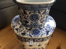 Grand Et Bleu Chinois Vase Blanc 50cm Marqué
