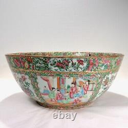 Grand Médaillon Rose Antique Chinese Export Punch Bowl Porcelaine