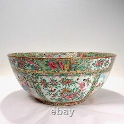 Grand Médaillon Rose Antique Chinese Export Punch Bowl Porcelaine