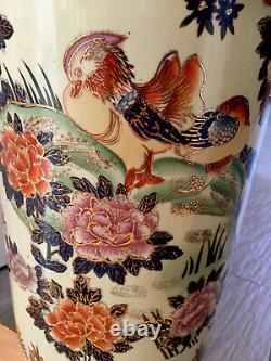 Grand Modèle Chinois Chinois Peint À La Main Porcelaine Parapluie Stand Vase 18