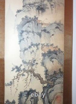 Grand Original Antique Signé Chinois Aquarelle Paysage Scroll Peinture Art