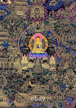 Grand Original Peint À La Main Bouddha Chinois Tibétain Vie Quegka Peinture Signé