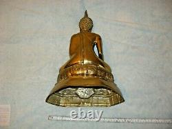 Grand Original Thai Buddha Figurine, Finition Gilt, Vintage En Position Lotus