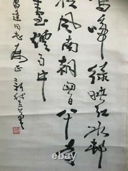 Grand Original Vintage Chinois Couleur De L'eau Scroll Calligraphie