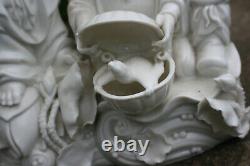 Grand Porcelaine Blanc Chinois Sculpté 2 Figurine Statue Marks