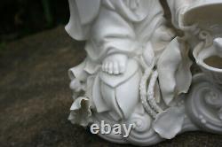 Grand Porcelaine Blanc Chinois Sculpté 2 Figurine Statue Marks