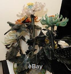 Grand Pot Émaillé Cloisonné Fleur De Chrysanthème En Jade 16 Haut Arbre