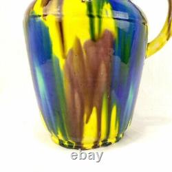 Grand Potery Potery Pitcher Antique Drip Art Deco 40's Colorful