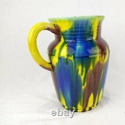 Grand Potery Potery Pitcher Antique Drip Art Deco 40's Colorful