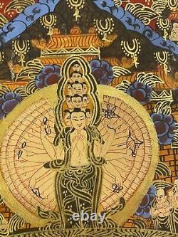 Grand Rare Peinture À La Main Tibétaine Mandala Thangka Peinture Bouddha Om Art Signé