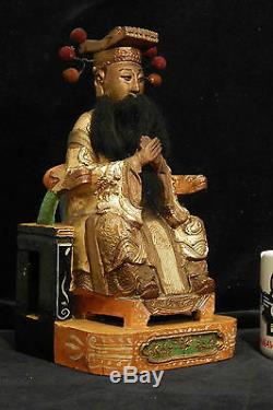 Grand Rare Rare Empereur De Temple De Jade, Yu Huang Dadi Doré Sculpté À La Main