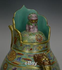 Grand Thé Chinois Famille Rose Turquoise Tibétain Moine Chapeau Théière Au Lait De Porcelaine