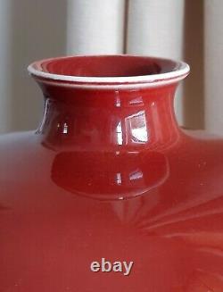 Grand Vase Antique De Porcelaine Chinoise Langyao Monochrome Rouge Oxblood Meiping