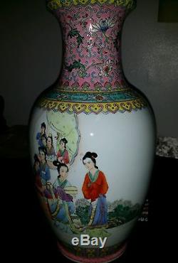 Grand Vase Antique Peint À La Main Famille Rose Chinois Peint A La Main 14x7inch