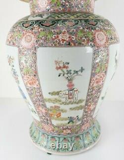 Grand Vase Antique Vintage 20ème Siècle Chinois Famille Rose Verte Baluster Vase Jar