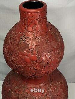 Grand Vase Chinois Cinnabar Double Gourde