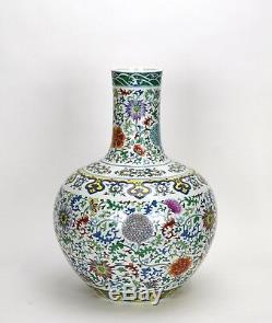 Grand Vase Chinois Marqué D'un Vase Floral En Porcelaine Globulaire Doucai