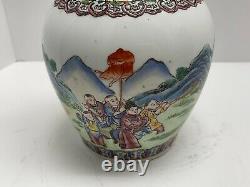 Grand Vase De Bouteille Signé Antique Chinois Fin De Qing Dynasty