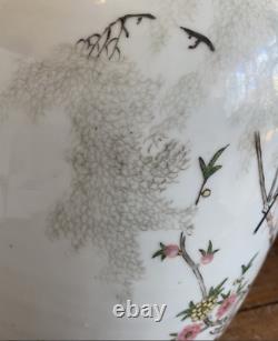 Grand Vase De Porcelaine D'oiseaux De Porcelaine De Famille Chinoise Antique
