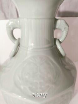 Grand Vase De Porcelaine Émaillée Chinoise Antique Celadon 15 1/8x 8 3/4