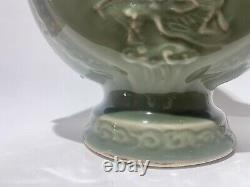 Grand Vase En Porcelaine Celadon Moonflask Urn Longquan Fin Dragon Vert