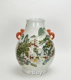 Grand Vase En Porcelaine De Chine De Marque Rose Famille 100 Fencai, Forme Haute