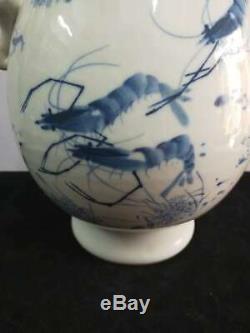Grand Vases En Porcelaine Crevettes Chinois Incroyable Bouteille De Sculpture À La Main Marques Guangxu