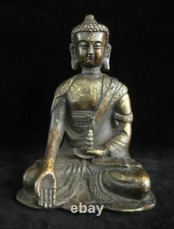 Grand Vieux Bronze Chinois Shakyamuni Bouddha Statue Sculpture Base Assise