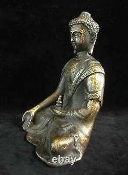 Grand Vieux Bronze Chinois Shakyamuni Bouddha Statue Sculpture Base Assise