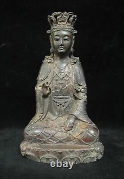 Grand Vieux Chinois Gilt Bronze Guanyin Bouddha Statue Jingping Marks