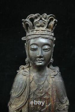 Grand Vieux Chinois Gilt Bronze Guanyin Bouddha Statue Jingping Marks