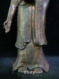 Grand Vieux Chinois Gilt Bronze Shakyamuni Bouddha Statue Sculpture Mark