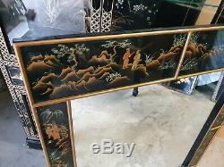 Grand Vintage Chinois Laque Noire Framed Wall Mirror Disponible Livraison