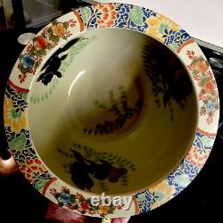 Grand Vintage Palatial Chinois Art Satsuma Style Koi Fish Bowl Porcelaine Planter