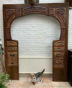 Grand Vintage Vieux Chinois Sculpté Bois Archway Doorway Décorateur D'intérieur