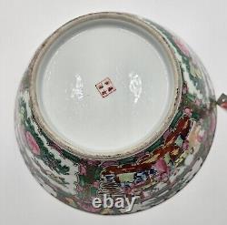 Grand bol à punch en porcelaine antique chinoise de style Rose Medallion, 4,25x11x11.