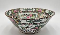 Grand bol à punch en porcelaine de rose médallion chinoise antique, 4.25x11x11