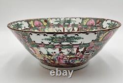 Grand bol à punch en porcelaine de rose médallion chinoise antique, 4.25x11x11