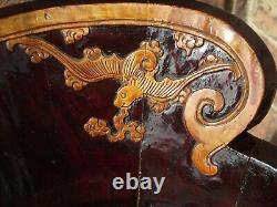 Grand bol de service communal ou support de pot de fleurs antique en bois sculpté à la main chinois
