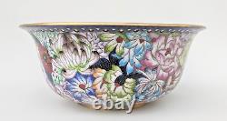 Grand bol en cloisonné chinois antique avec des fleurs