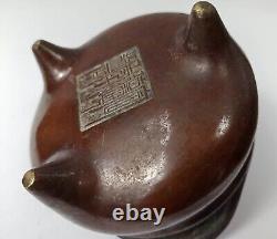 Grand encensoir en bronze chinois / oriental antique, marqué