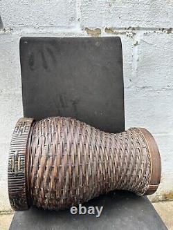 Grand panier/tabouret en bambou tressé fait main chinois ancien
