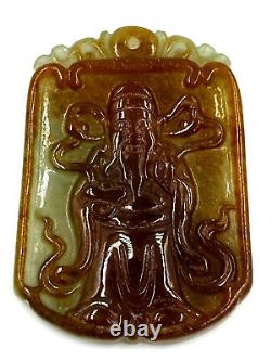 Grand pendentif ancien en jade céladon et orange sculpté chinois