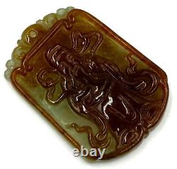 Grand pendentif ancien en jade céladon et orange sculpté chinois