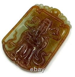 Grand pendentif ancien en jade céladon et orange sculpté chinois