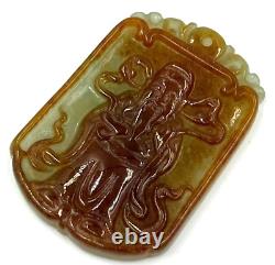 Grand pendentif ancien en jade céladon et orange sculpté chinois