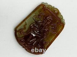 Grand pendentif ancien en jade céladon et orange sculpté chinois