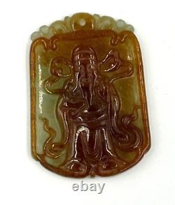 Grand pendentif ancien en jade céladon et orange sculpté chinois